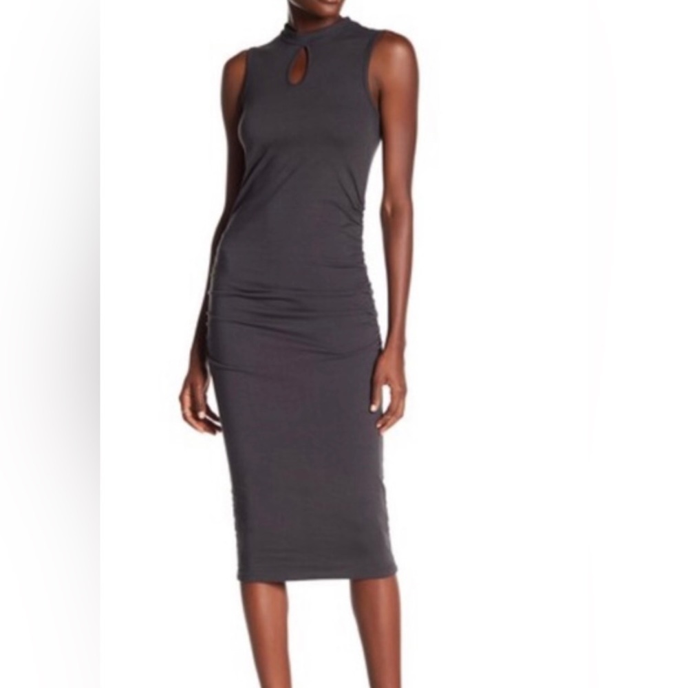 Michael Stars Black Ruched Mock Neck Keyhole Dress Small NWT